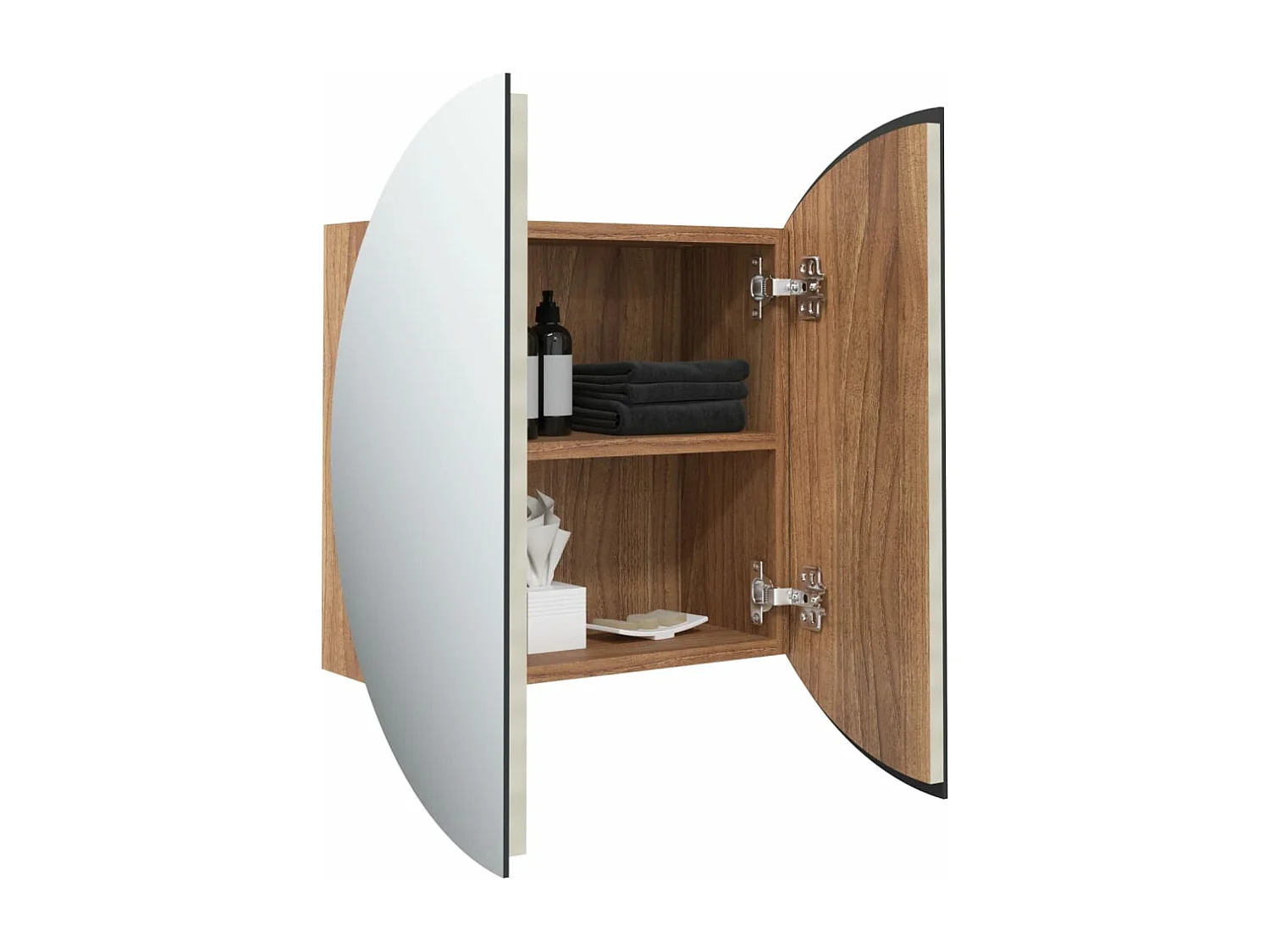 Armario de baño con espejo redondo y LED roble 40x40x17,5 cm