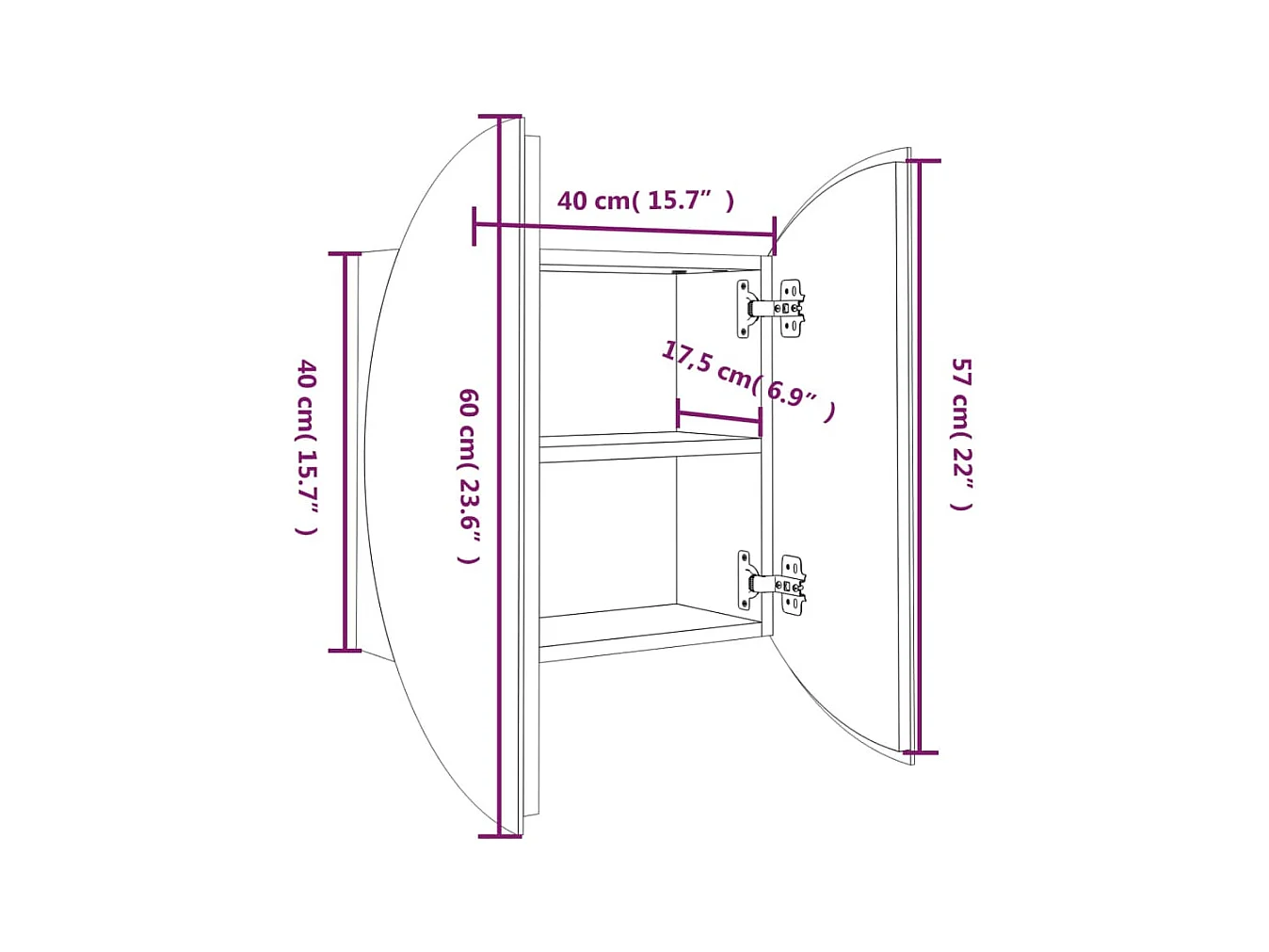Armario de baño con espejo redondo y LED roble 40x40x17,5 cm
