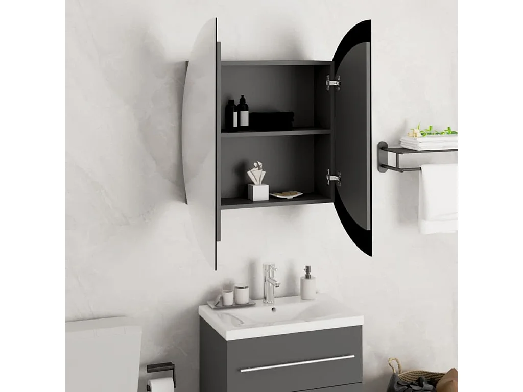 Armoire de salle de bain miroir rond et LED Gris 54x54x17,5 cm
