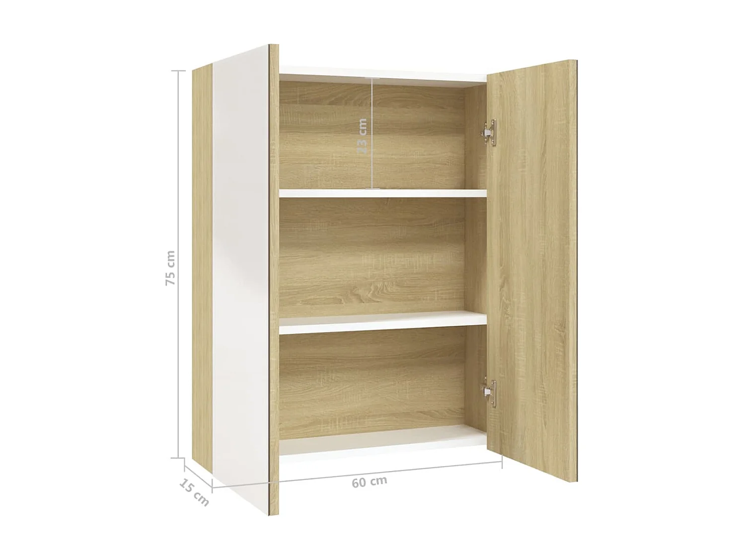 Armário espelhado p/ casa banho 60x15x75 cm MDF branco/carvalho