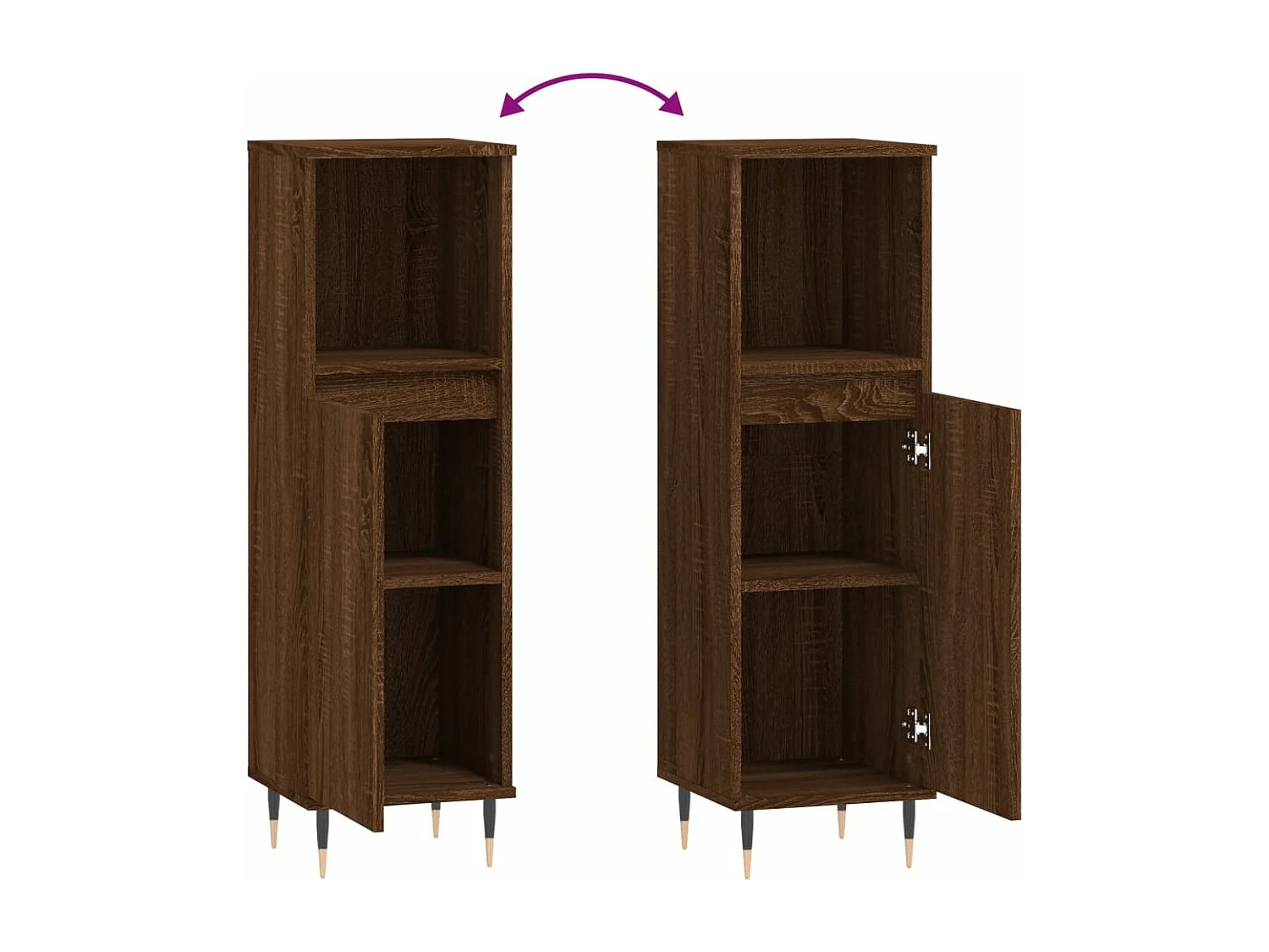 Badkamerkast 30x30x100 cm bewerkt hout bruin eikenkleur