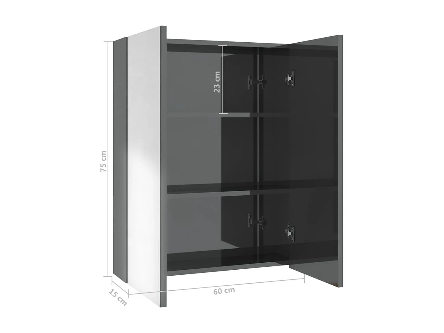 Armadietto a Specchio per Bagno 60x15x75 cm MDF Grigio Lucido