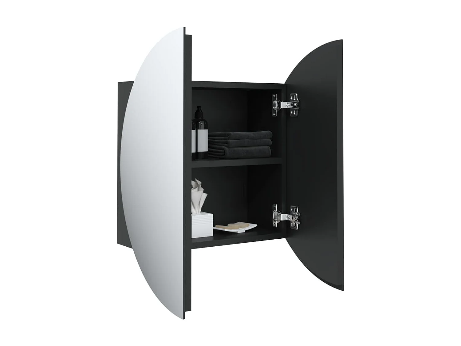 Armoire de salle de bain miroir rond et LED Noir 40x40x17,5 cm