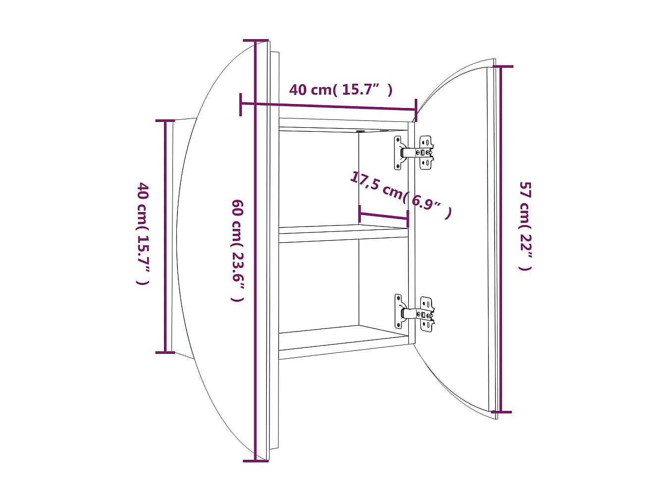 Badkamerkast met ronde spiegel en LED 40x40x17,5 cm zwart