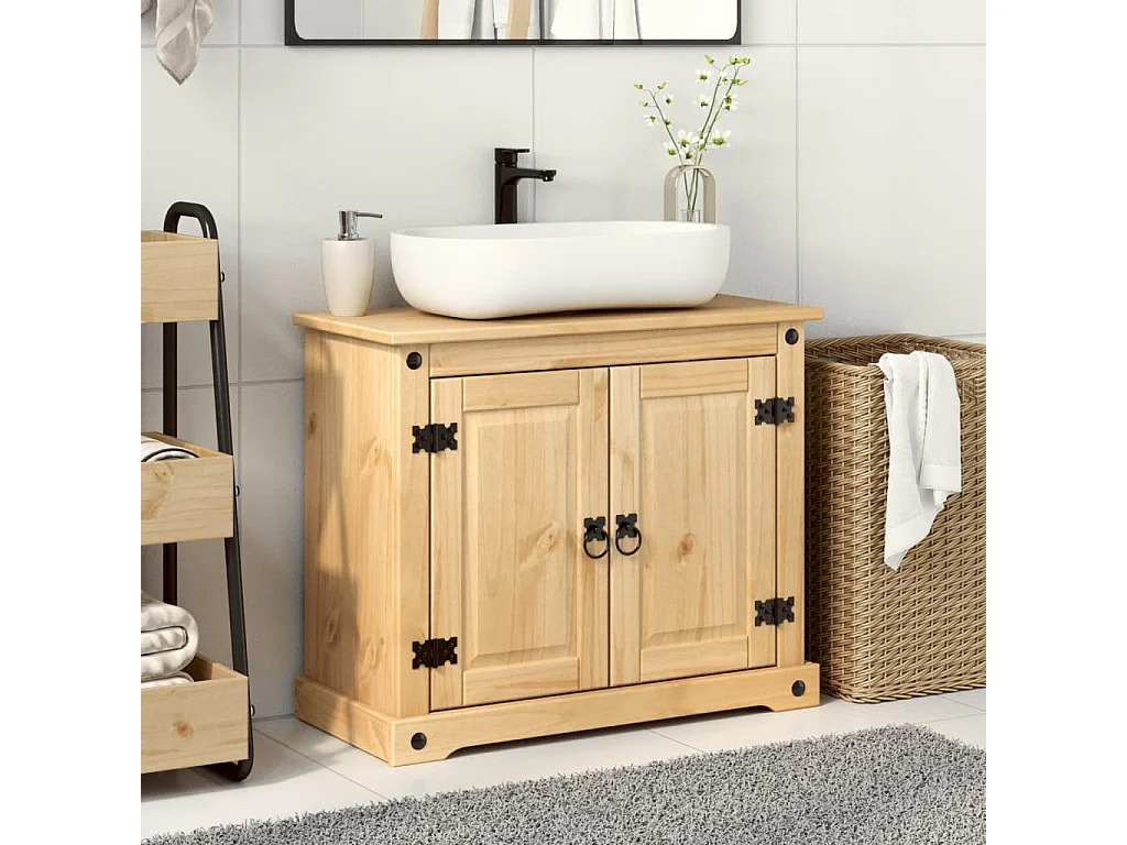Armoire lavabo de salle de bain Corona bois de pin massif