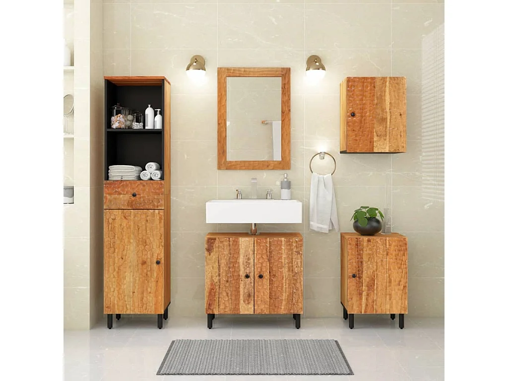 Badschrank 38x33x160 cm Massivholz Akazie