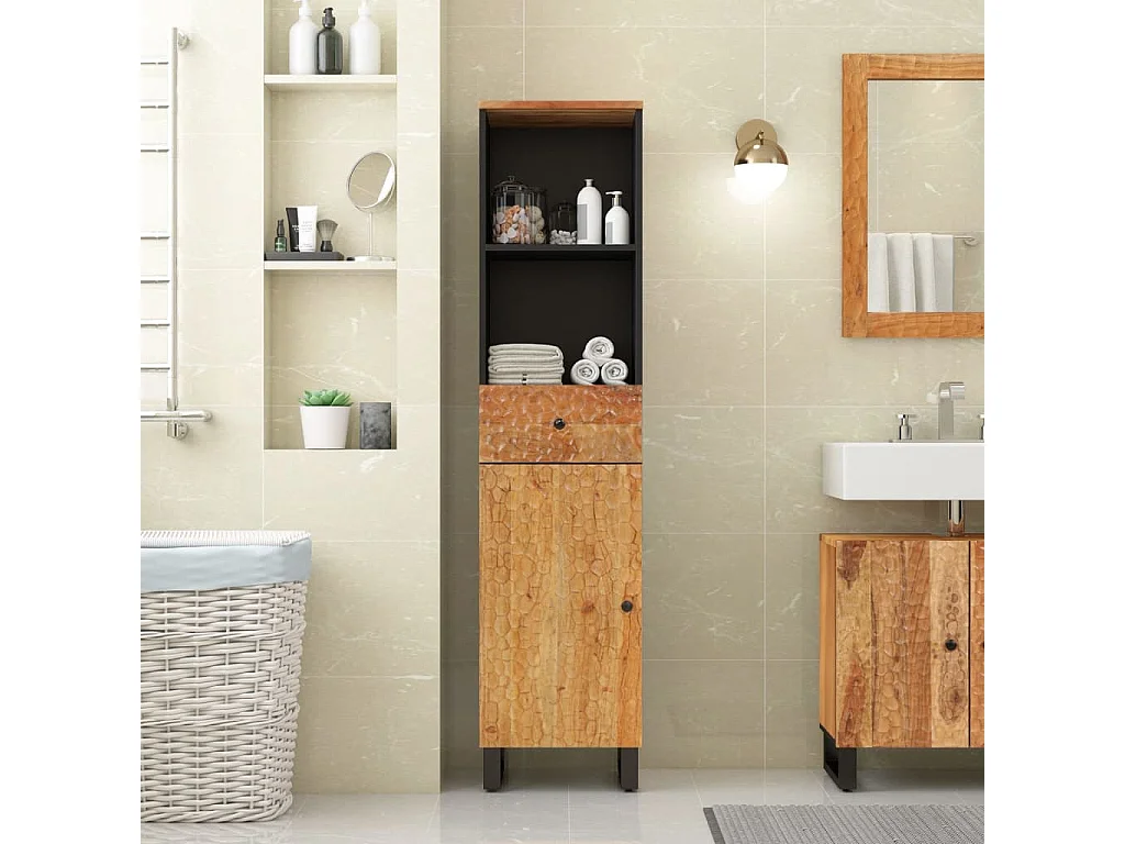 Badschrank 38x33x160 cm Massivholz Akazie