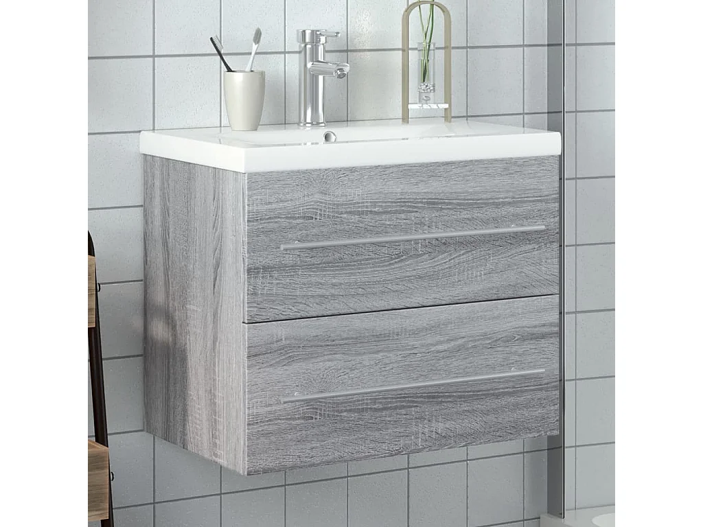 Armoire lavabo de salle de bain avec bassin intégré sonoma gris