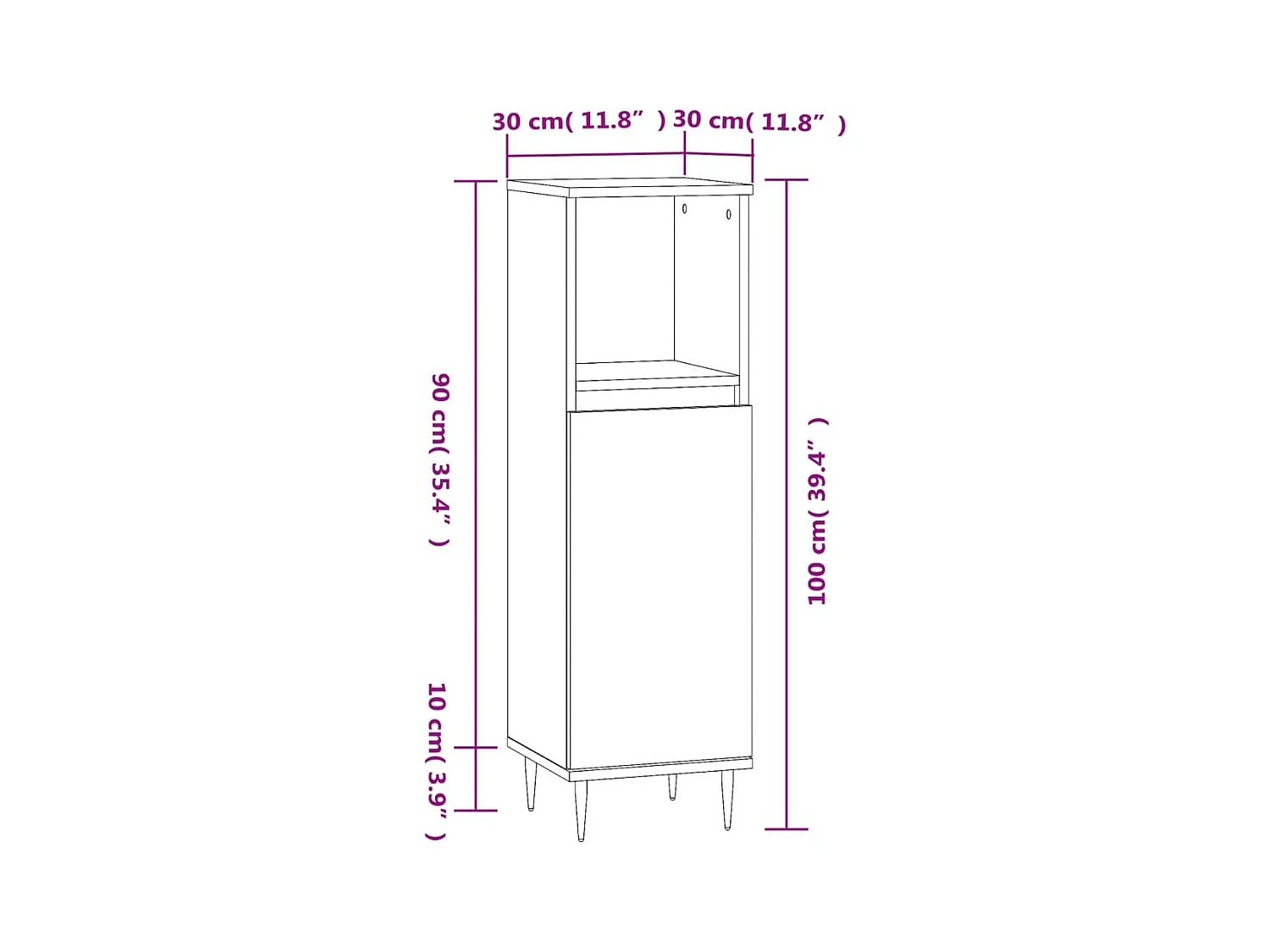 Armoire de salle de bain noir 30x30x100 cm bois d'ingénierie