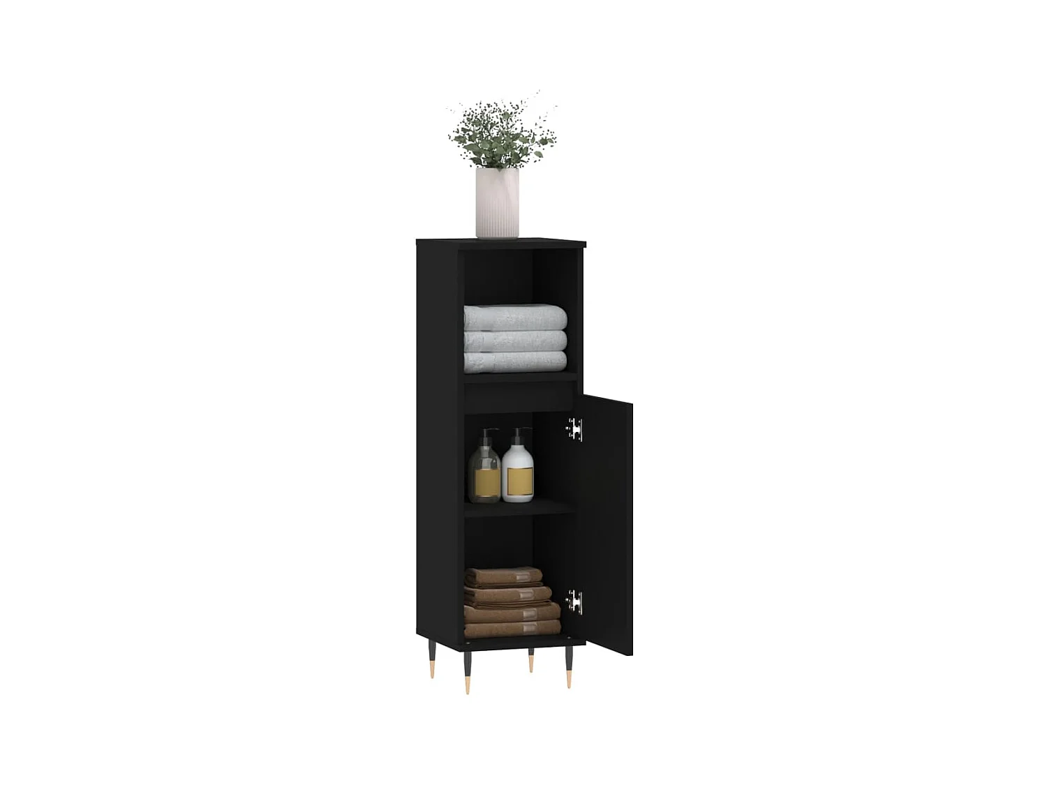 Armoire de salle de bain noir 30x30x100 cm bois d'ingénierie