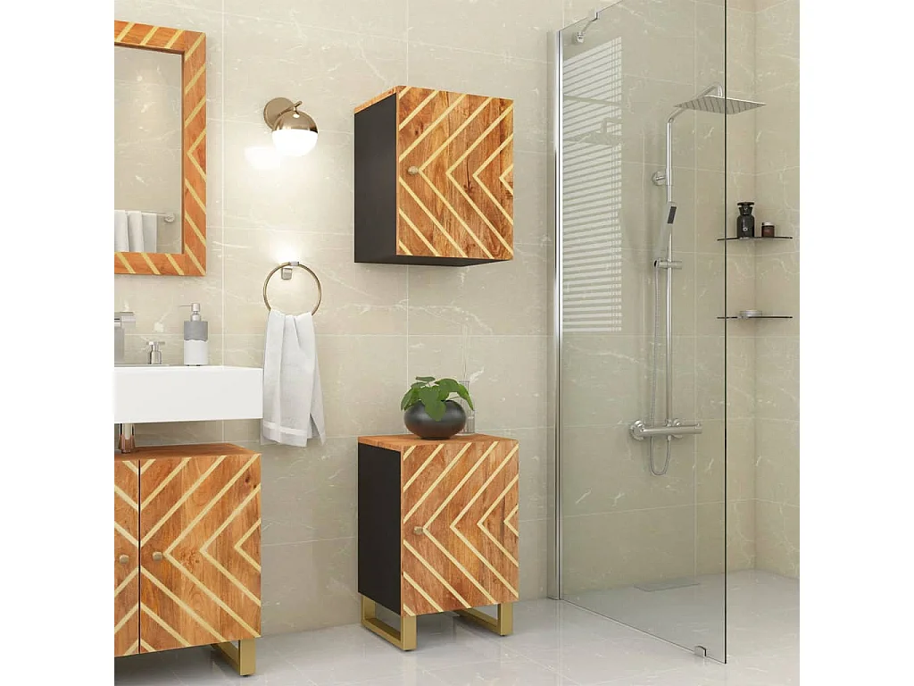 Badschrank Braun und Schwarz 38x33,5x58 cm Massivholz Mango