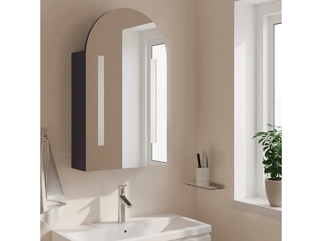 Armoire de bain à miroir avec LED arquée gris 42x13x70 cm