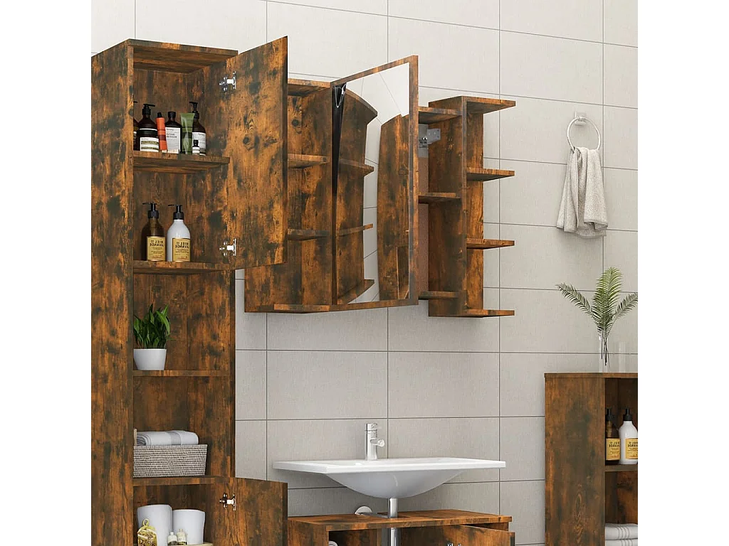 Armoire à miroir de salle de bain Chêne fumé 80x20,5x64 cm Bois