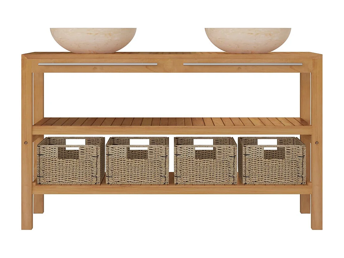 Waschtisch Massivholz Teak mit Waschbecken Marmor Creme