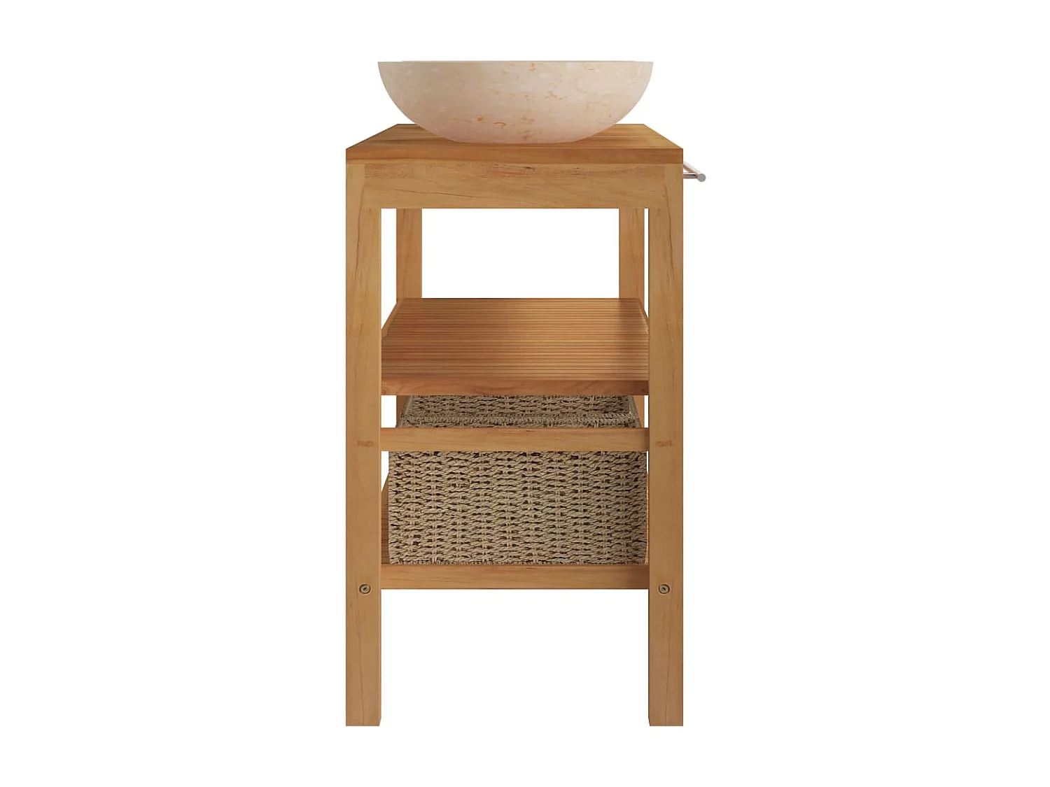 Waschtisch Massivholz Teak mit Waschbecken Marmor Creme