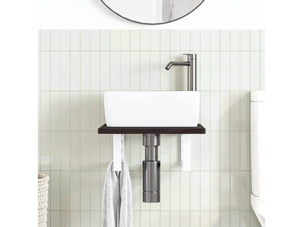 Étagère de vasque murale acier et bois de chêne massif