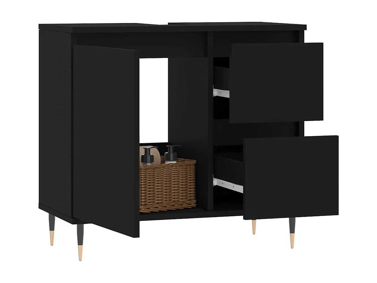 Armoire de salle de bain noir 65x33x60 cm bois d'ingénierie