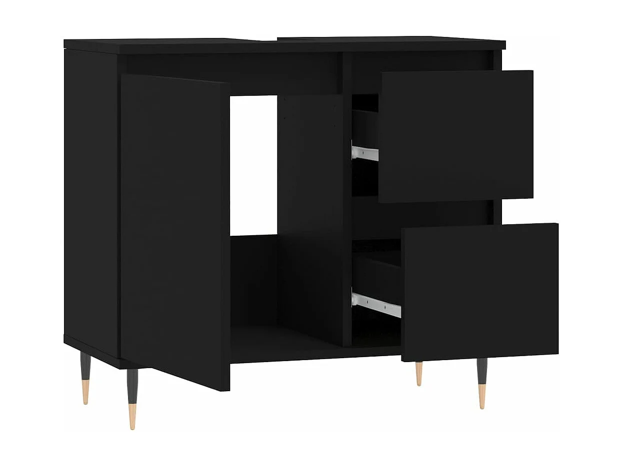 Armoire de salle de bain noir 65x33x60 cm bois d'ingénierie