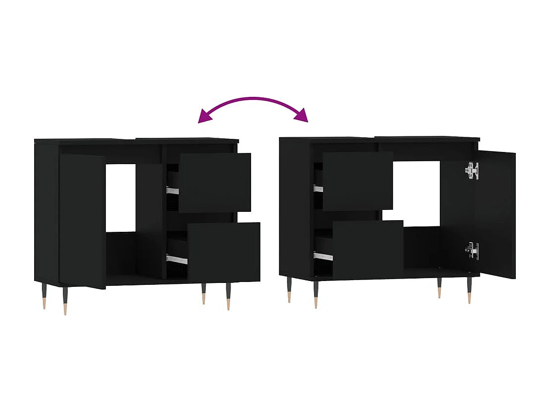 Armoire de salle de bain noir 65x33x60 cm bois d'ingénierie