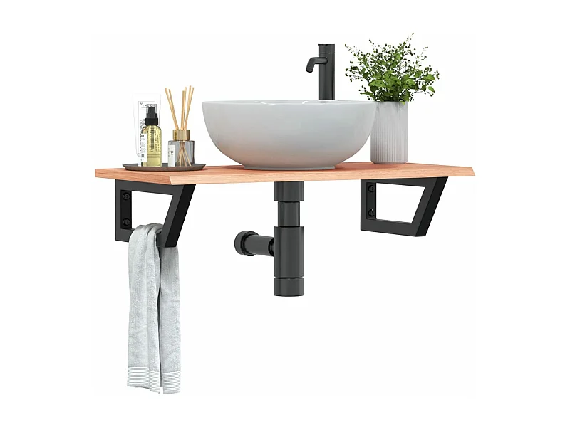 Étagère de vasque murale acier et bois de chêne massif