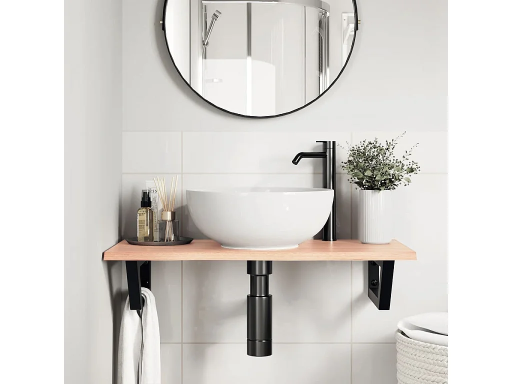 Étagère de vasque murale acier et bois de chêne massif