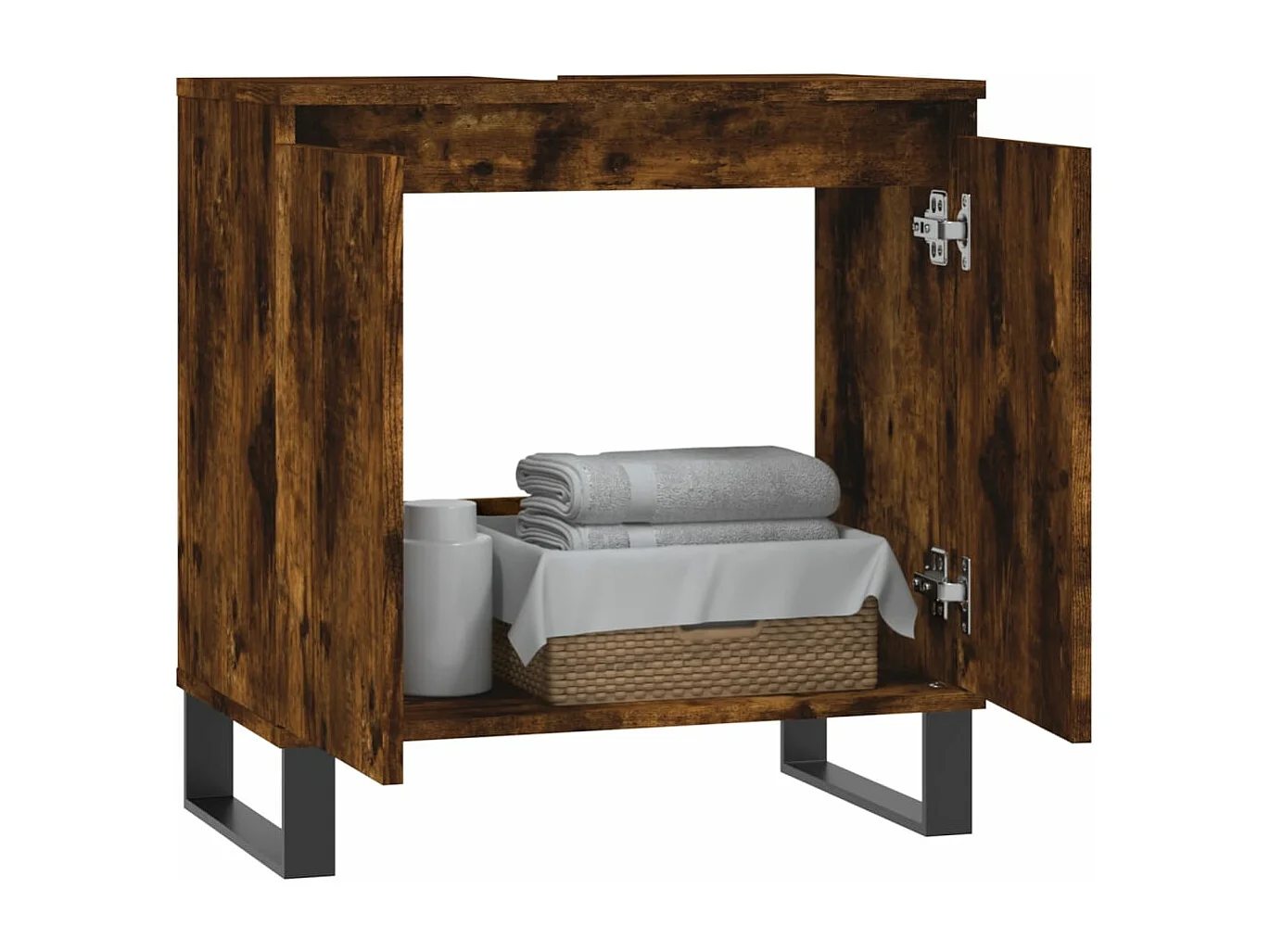 Armadietto Bagno Rovere Fumo 58x33x60 cm in Legno Multistrato