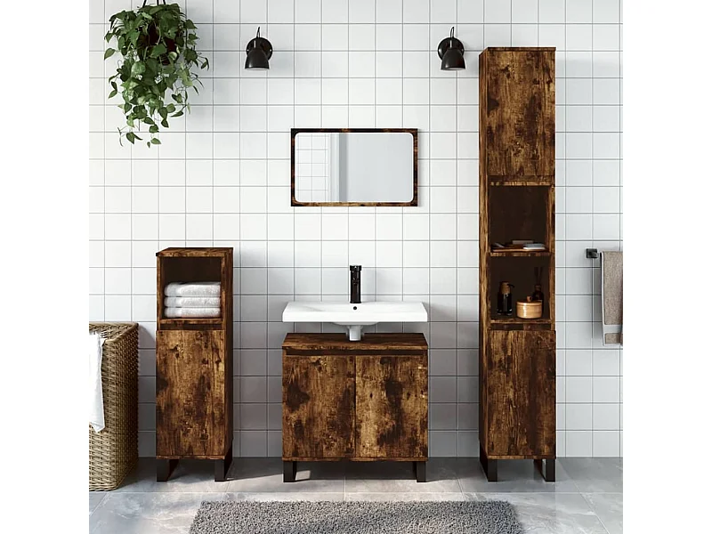 Armoire de bain chêne fumé 58x33x60 cm bois d'ingénierie