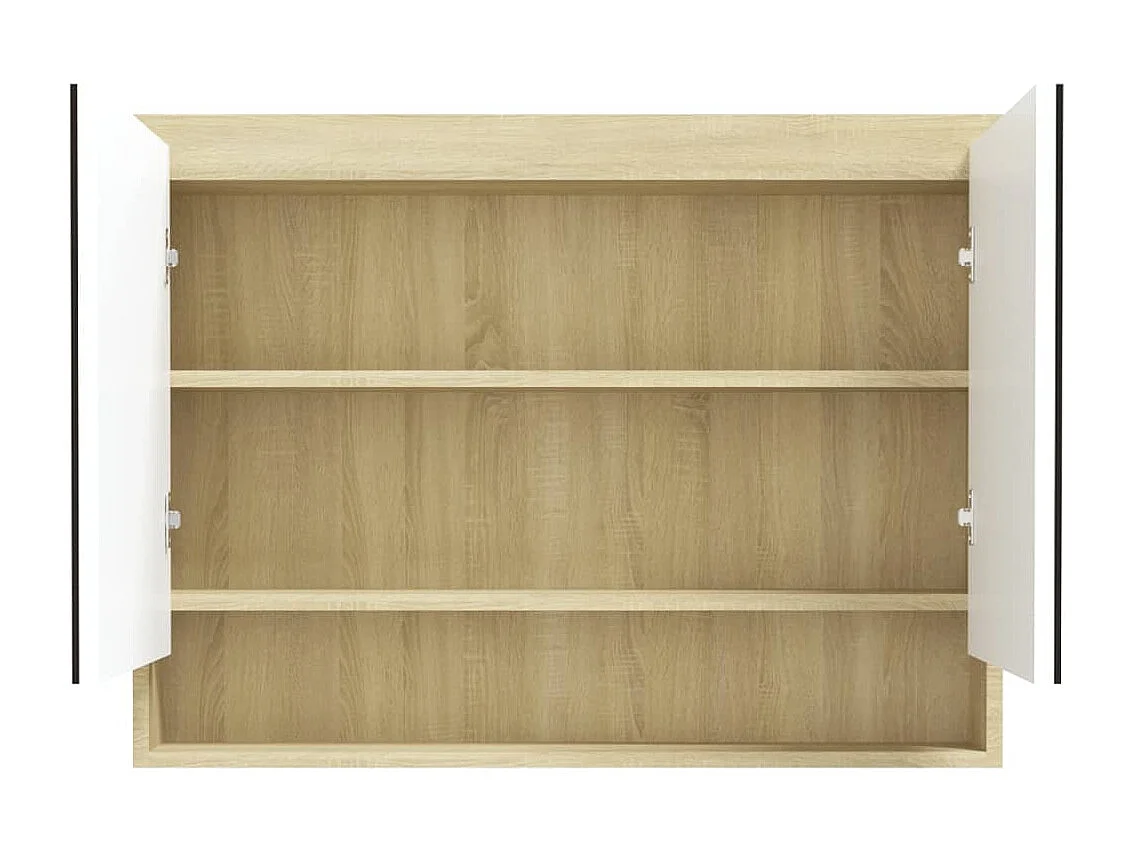 Armario de baño con espejo MDF blanco y roble 80x15x60 cm