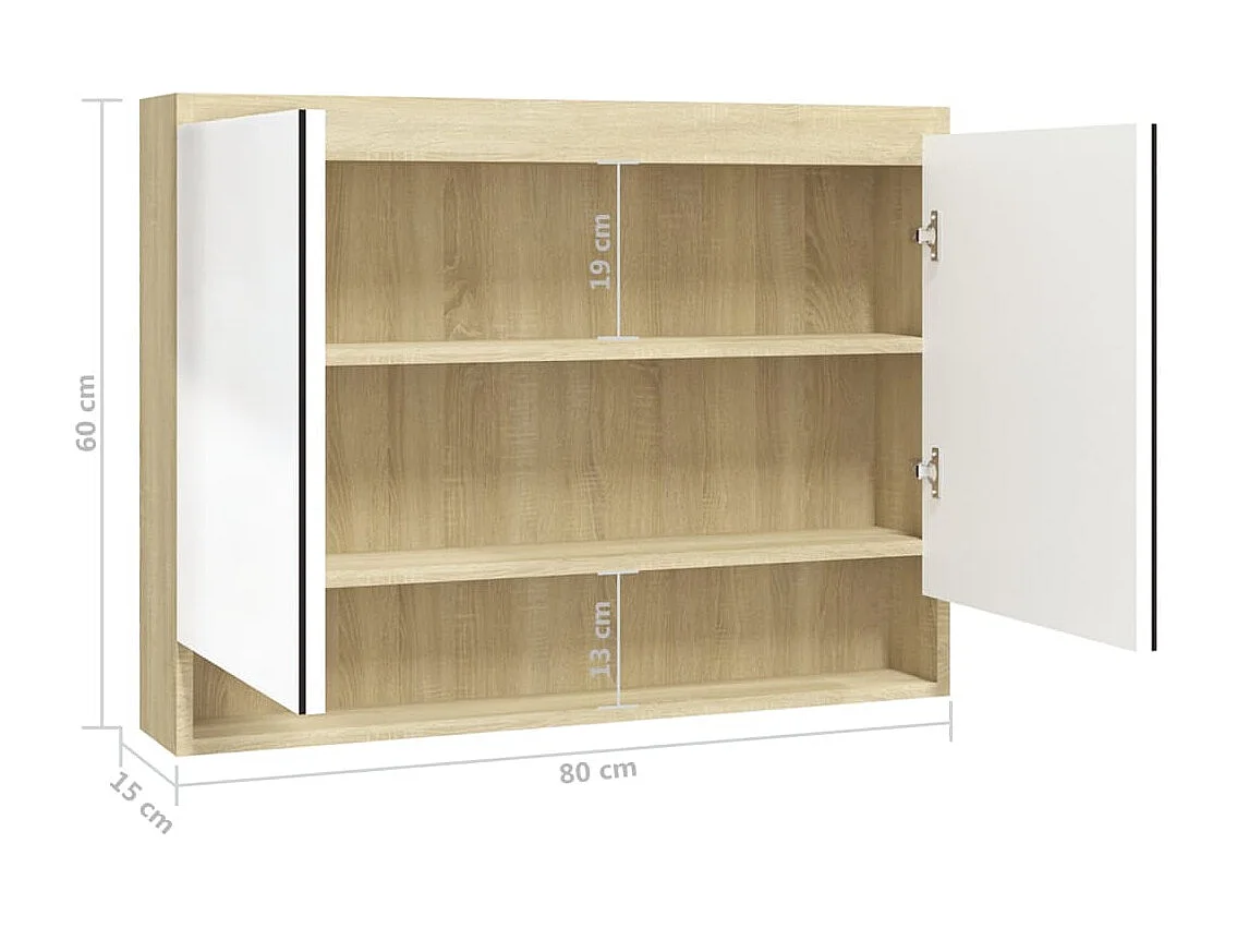 Armario de baño con espejo MDF blanco y roble 80x15x60 cm