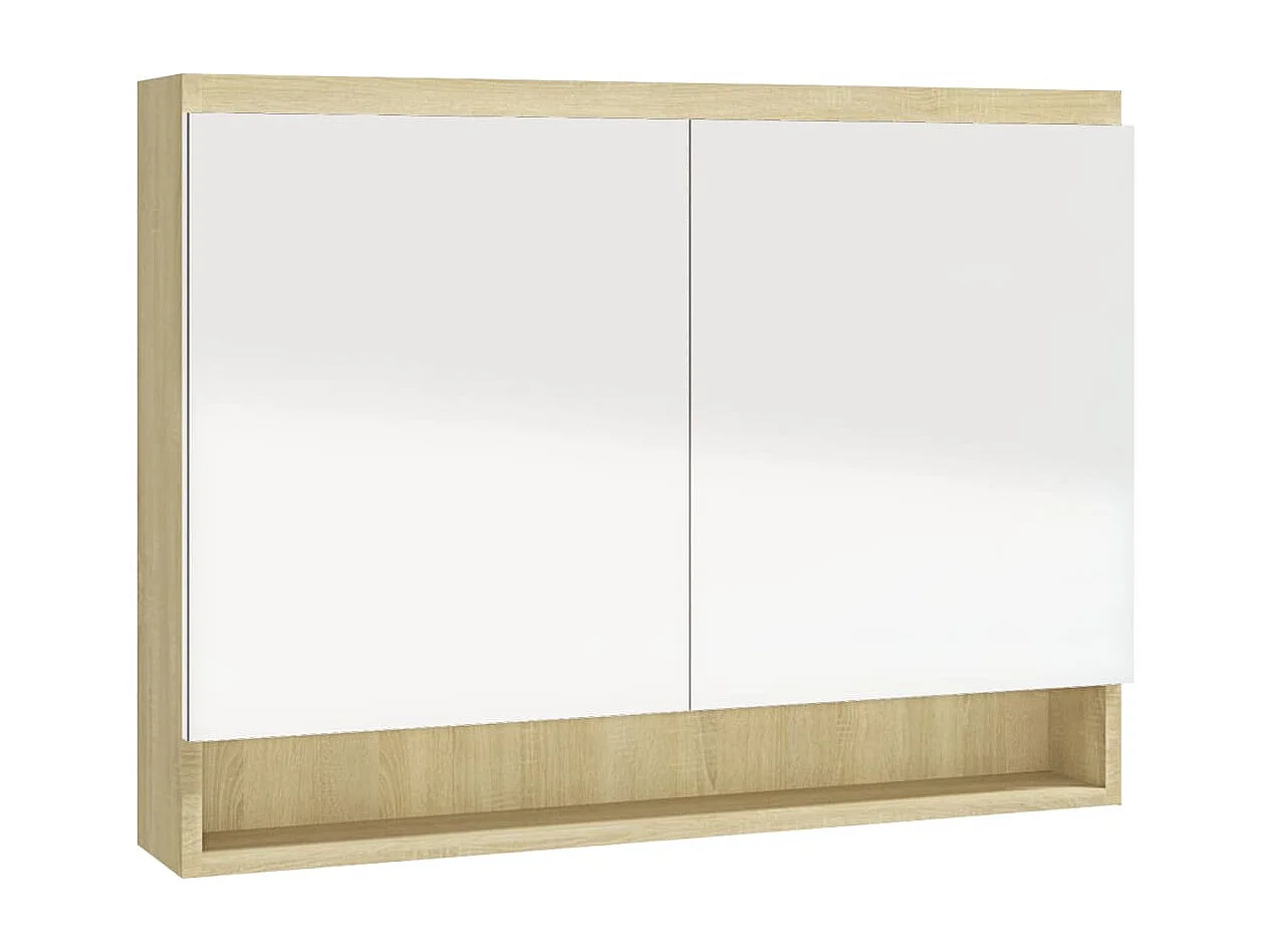 Armadietto Bagno con Specchio 80x15x60cm in MDF Bianco e Rovere