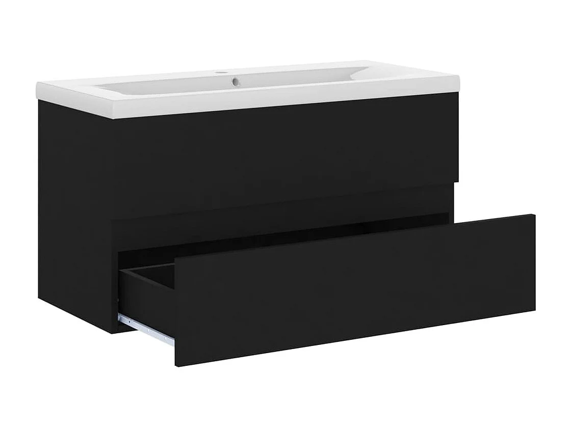 Mobile con Lavabo Integrato Nero in Legno Multistrato