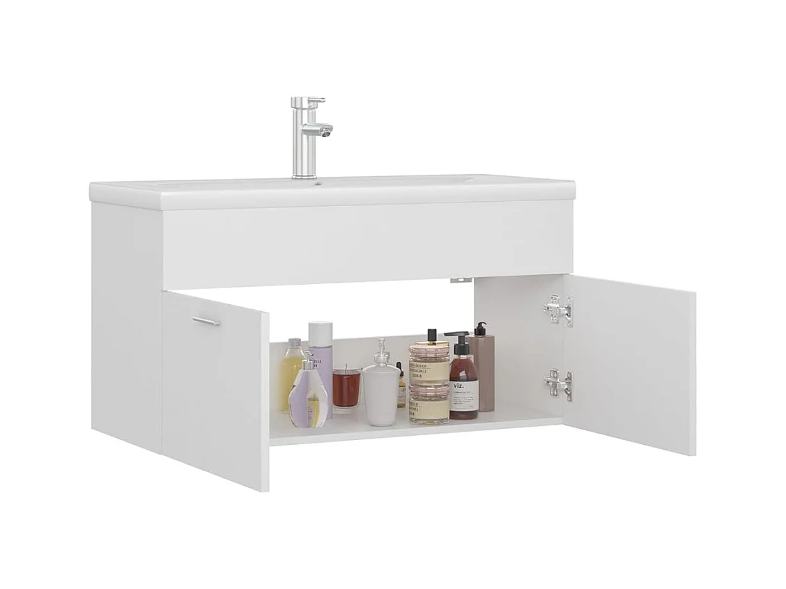 Mobile con Lavabo Integrato Bianco in Legno Multistrato