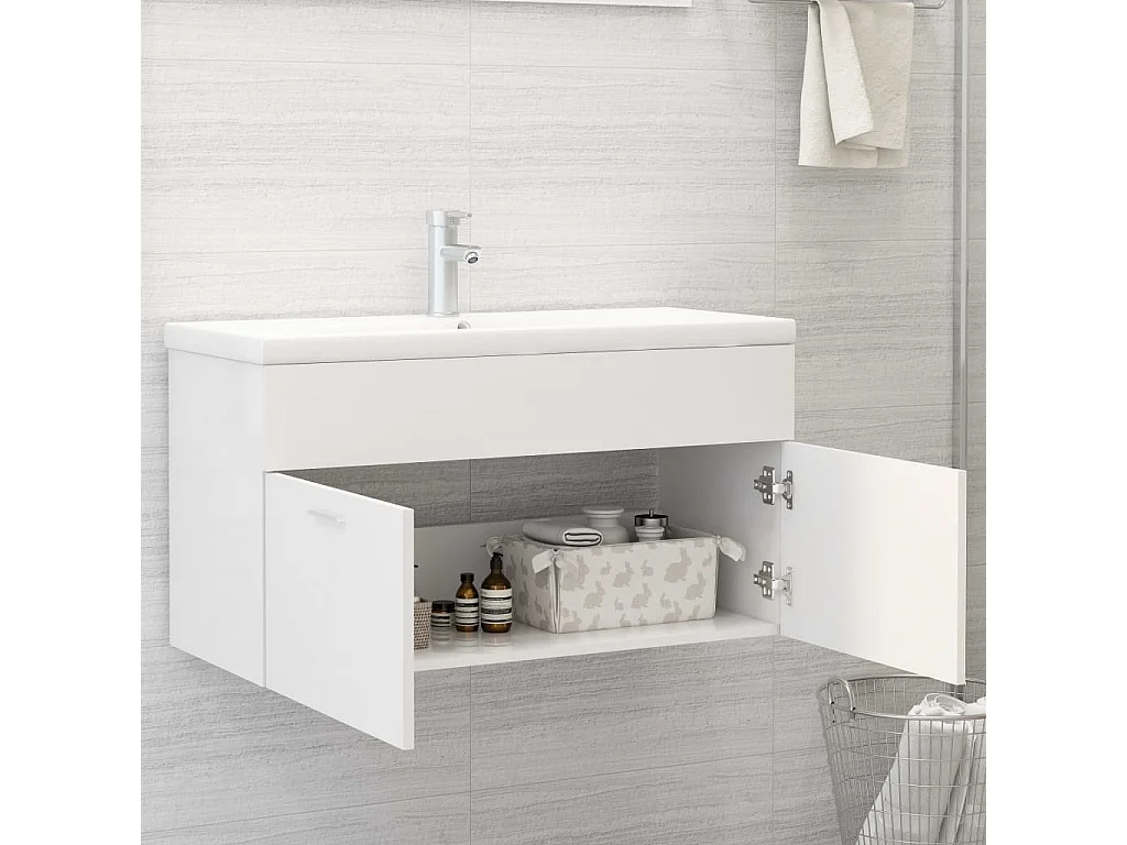 Mobile con Lavabo Integrato Bianco in Legno Multistrato