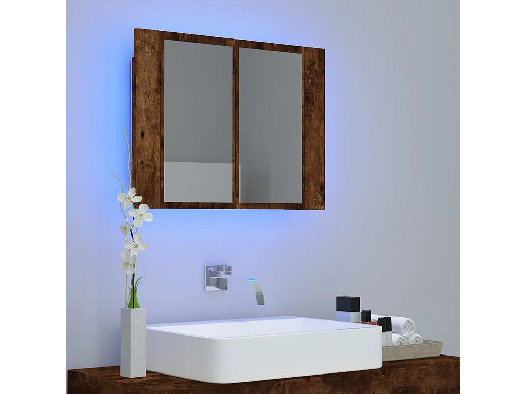 Mobile a Specchio LED Rovere Fumo 60x12x45 cm Legno Multistrato