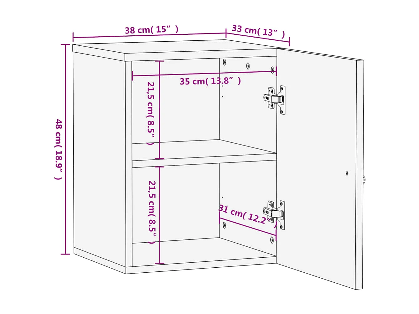 Armario de baño de pared madera maciza de mango 38x33x48 cm