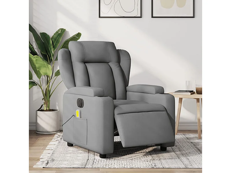 Poltrona Reclinabile Massaggio Elettrica Grigio Chiaro Tessuto