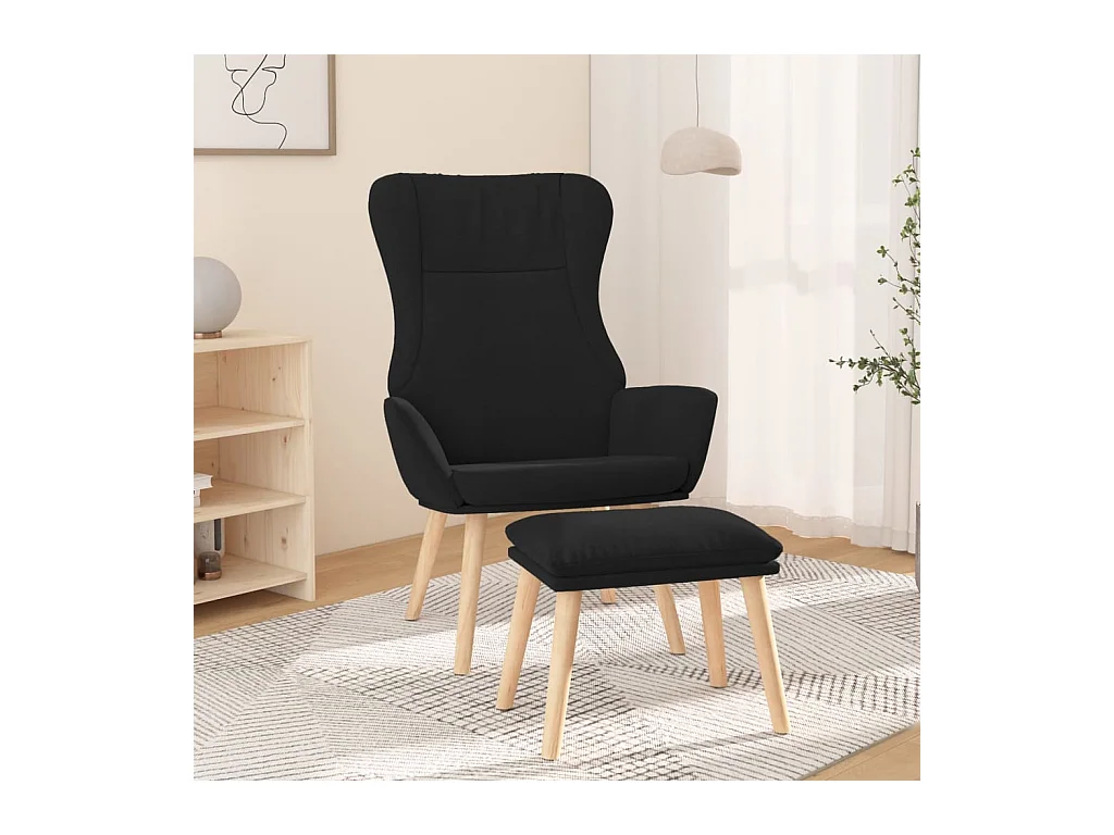 Chaise de relaxation avec repose-pied Noir Tissu