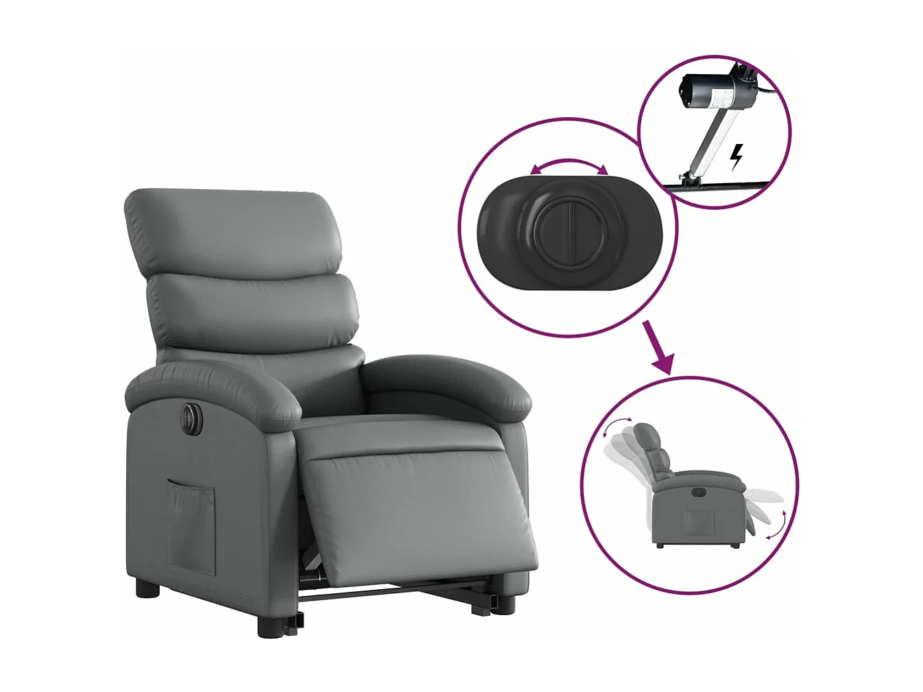 Fauteuil inclinable électrique gris similicuir
