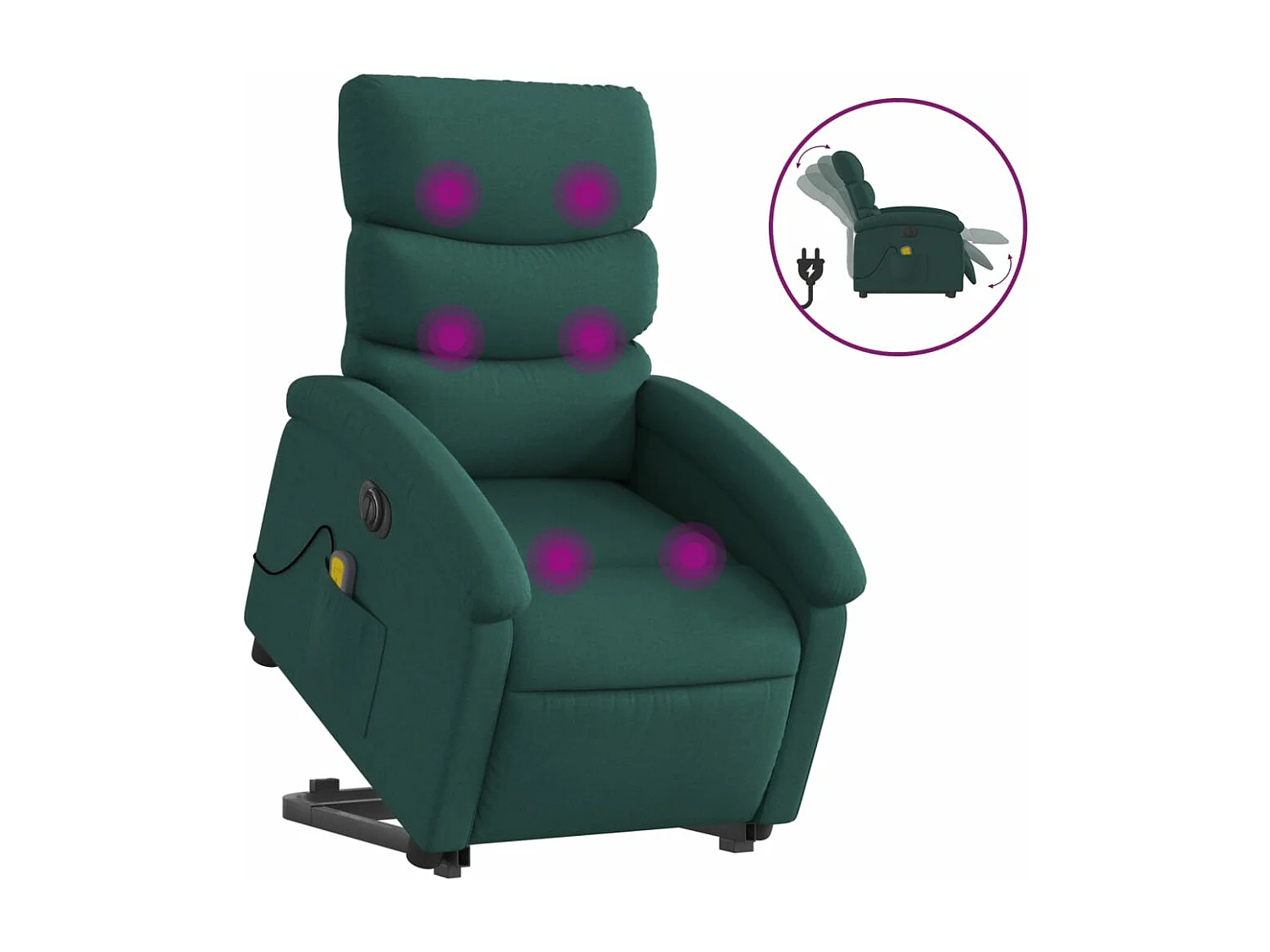 Sillón masaje eléctrico reclinable elevable tela verde oscuro