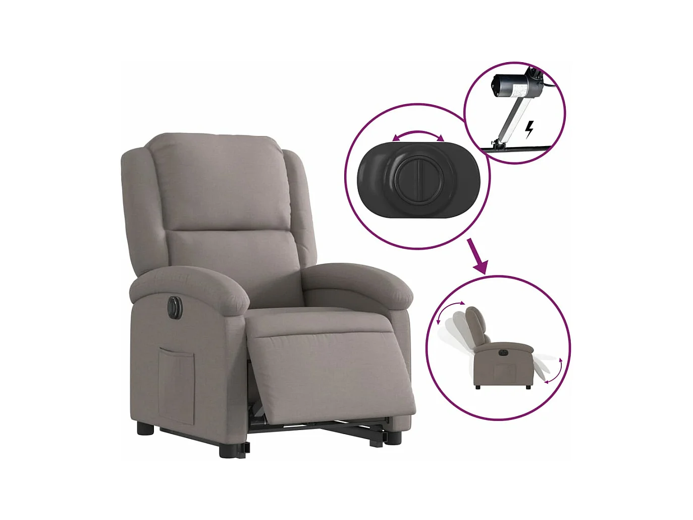 Fauteuil inclinable électrique taupe tissu
