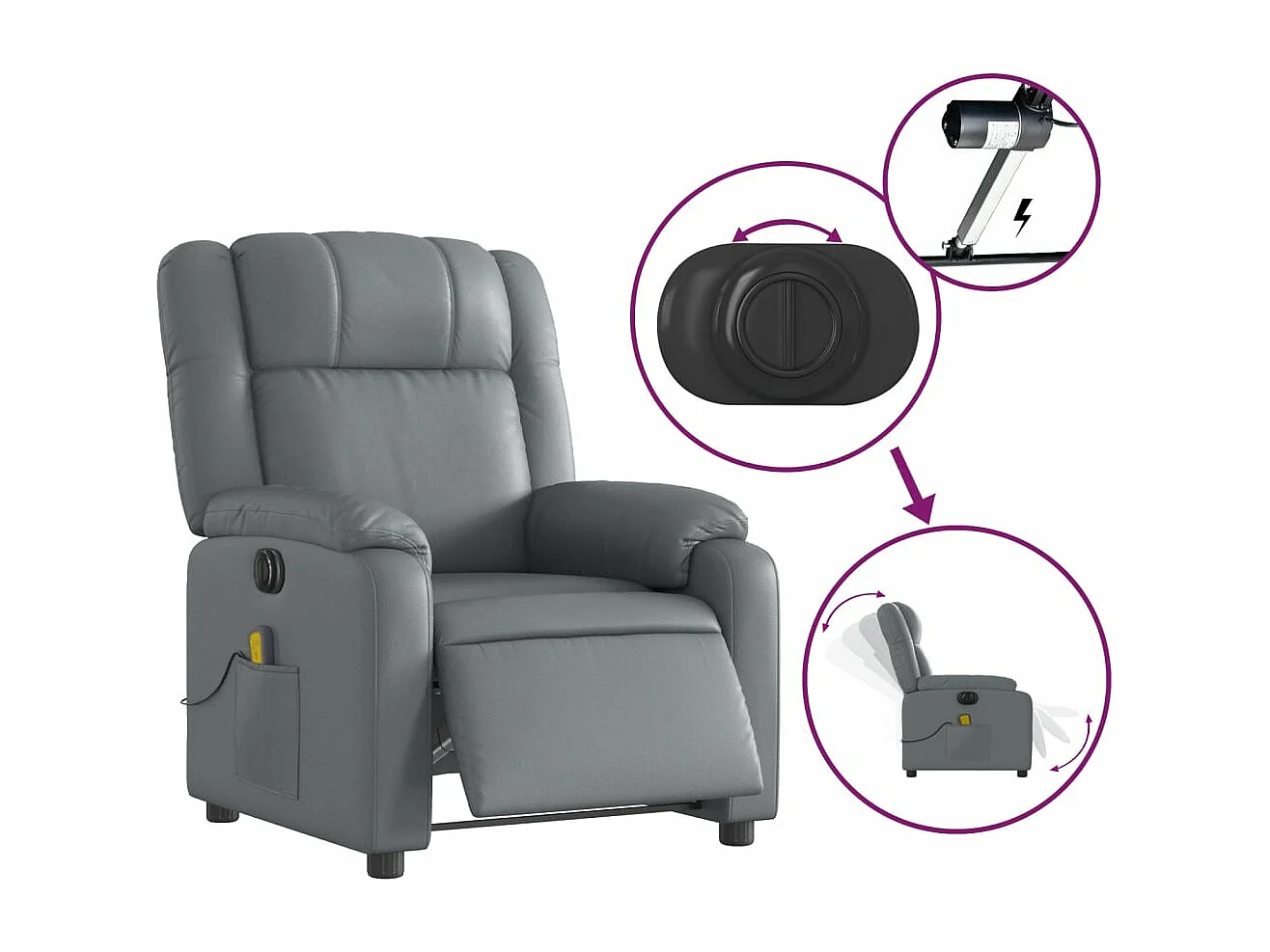 Fauteuil de massage inclinable électrique gris similicuir
