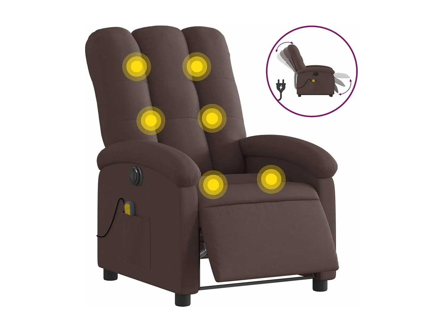 Fauteuil de massage inclinable électrique Marron foncé Tissu