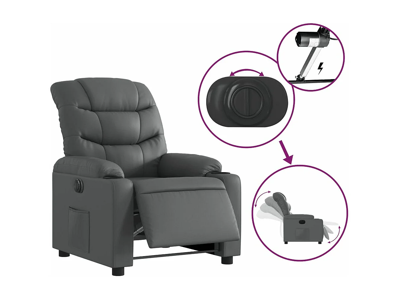 Fauteuil inclinable électrique Gris Similicuir