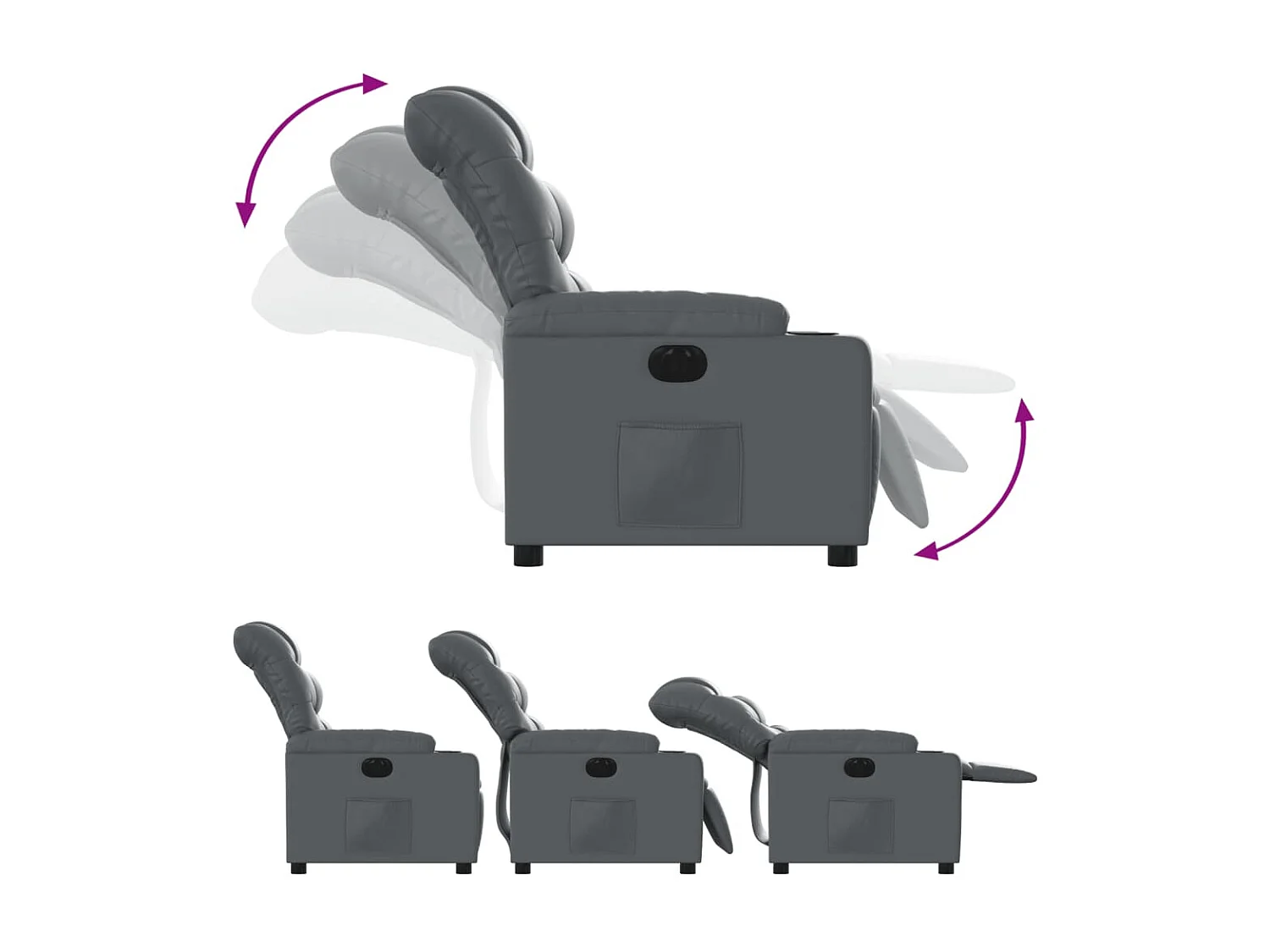 Sillón reclinable eléctrico de cuero sintético gris