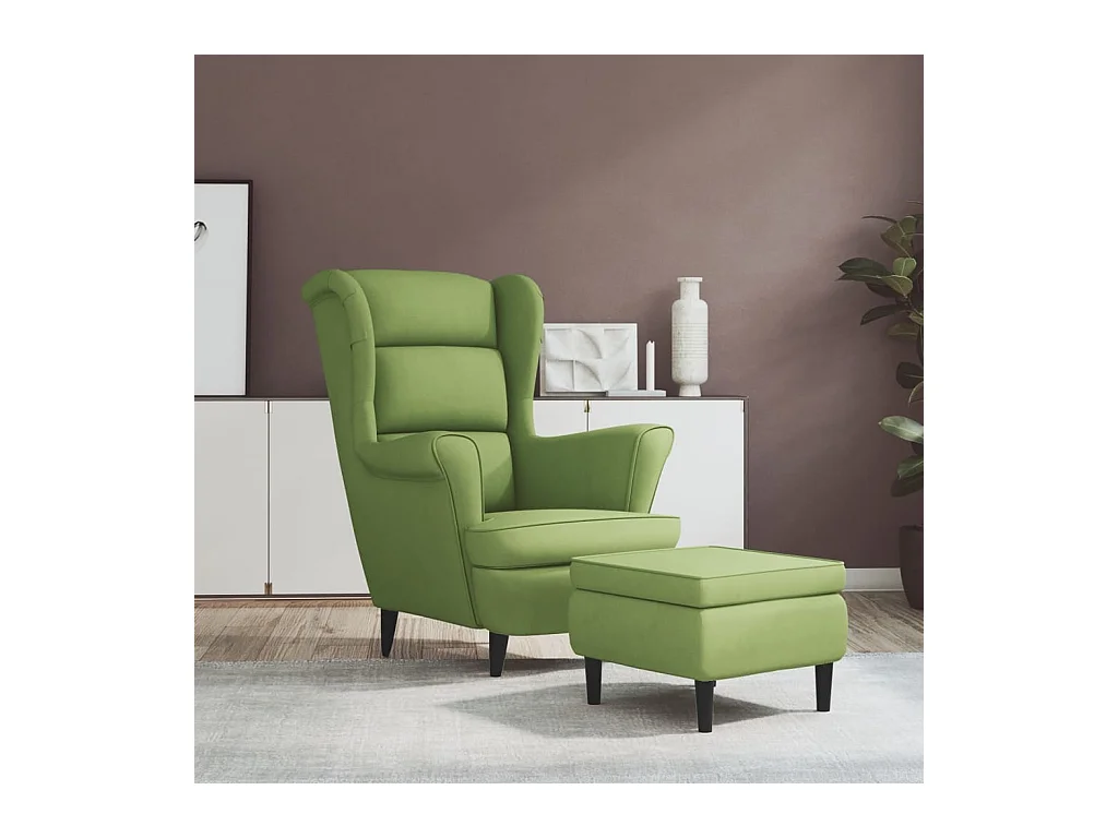 Fauteuil à oreilles avec tabouret vert clair velours
