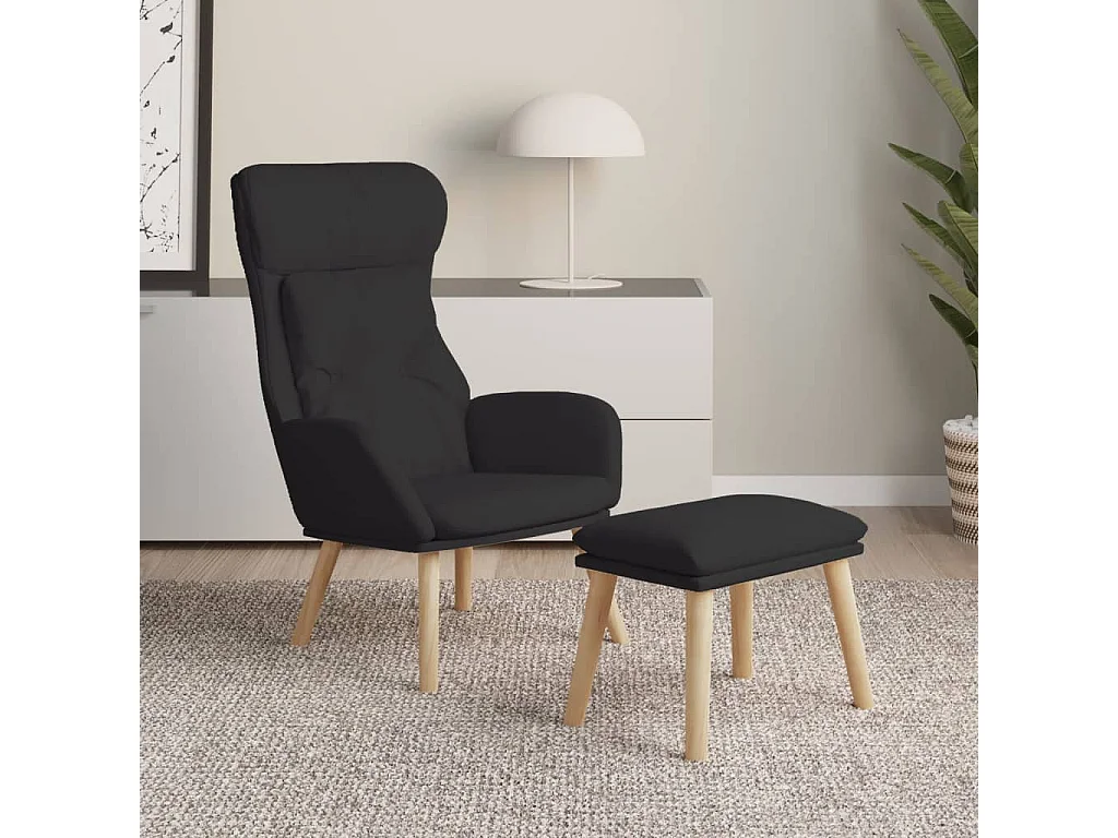 Chaise de relaxation avec repose-pied Noir Tissu