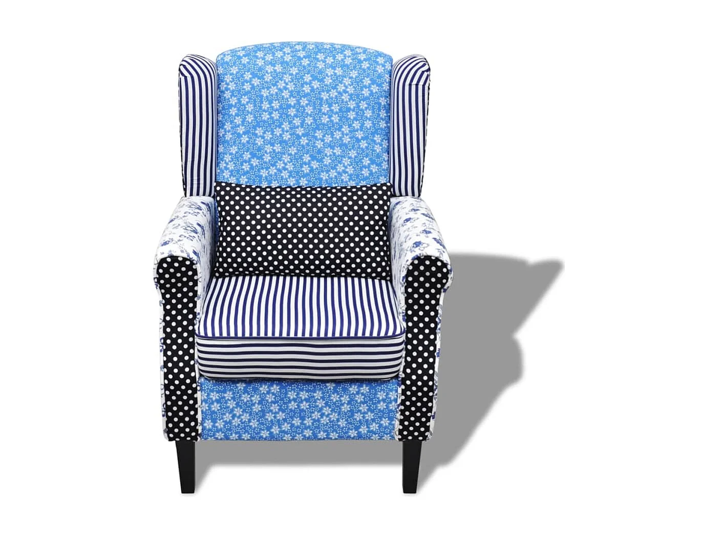 Fauteuil met patchwork stof blauw/grijs