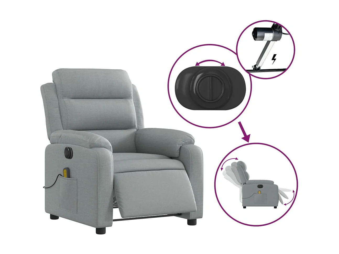 Fauteuil de massage inclinable électrique gris clair tissu