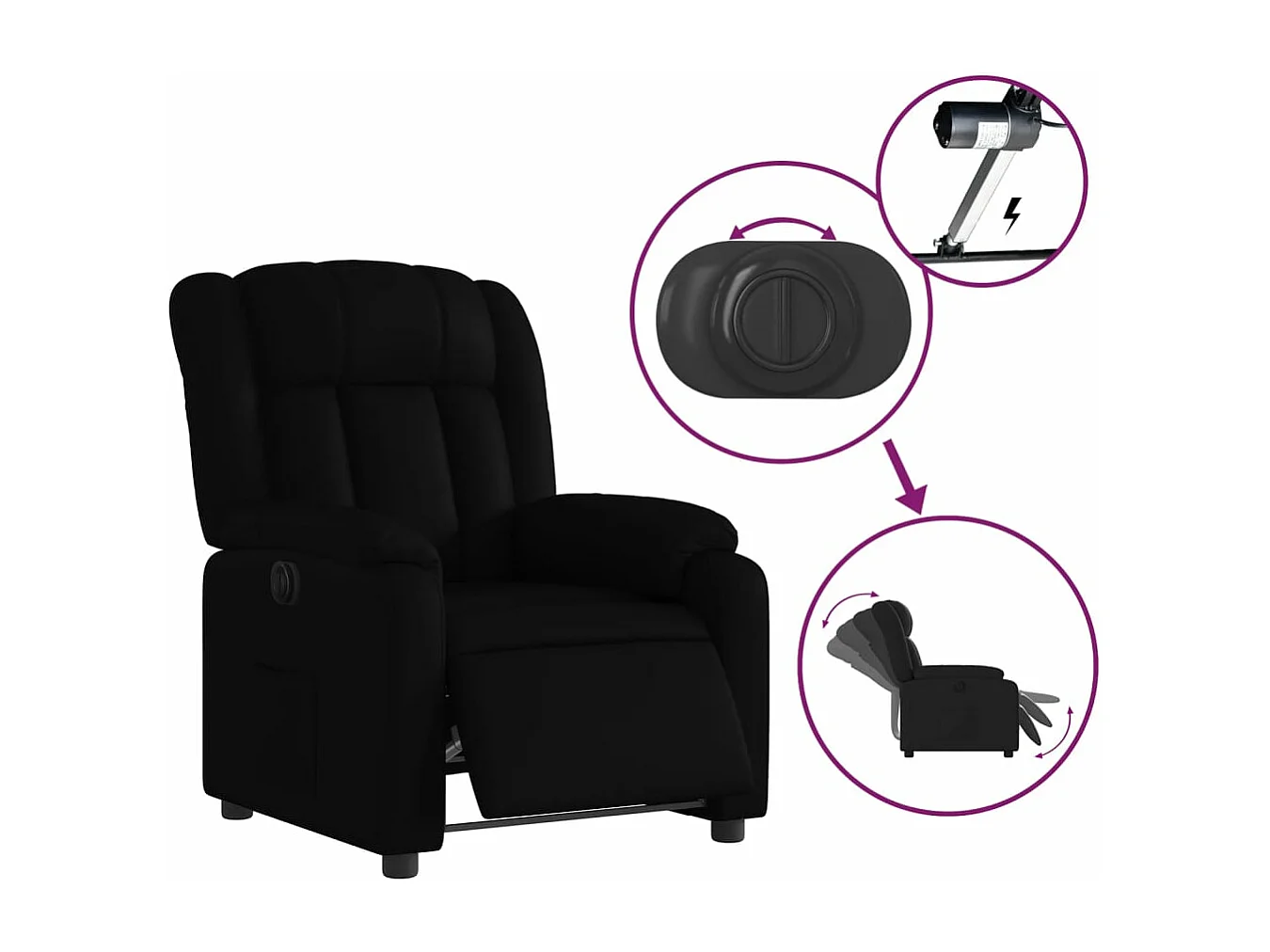 Sillón reclinable eléctrico de cuero sintético negro