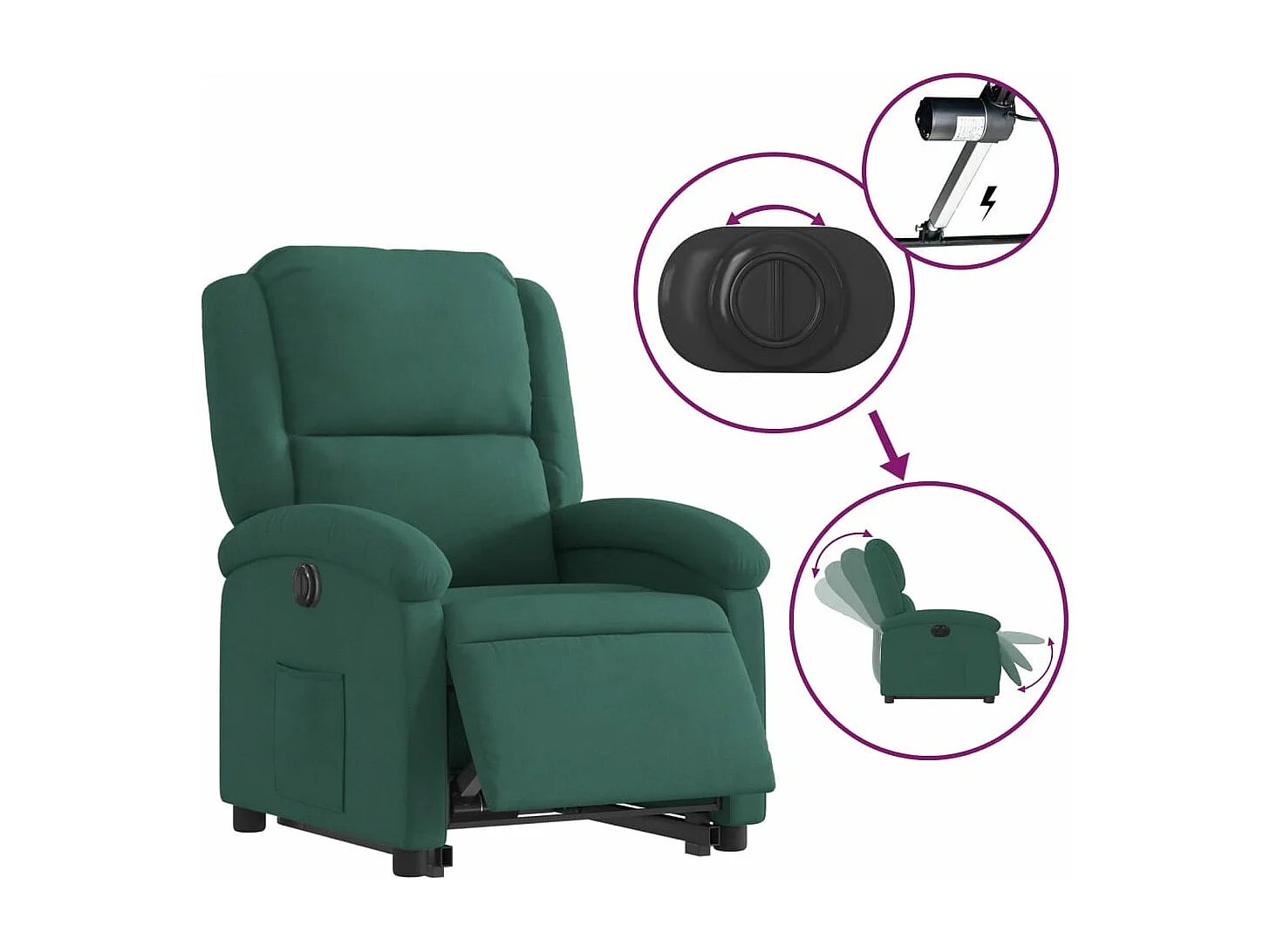 Fauteuil inclinable électrique vert foncé velours